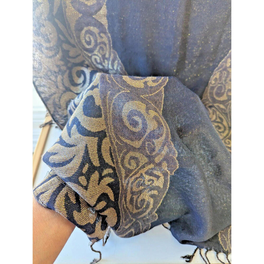 West Loop Pashmina Scarf or Wrap Gold & Black 64" x 28" Shimmery Fringe NWT - Picture 5 of 9